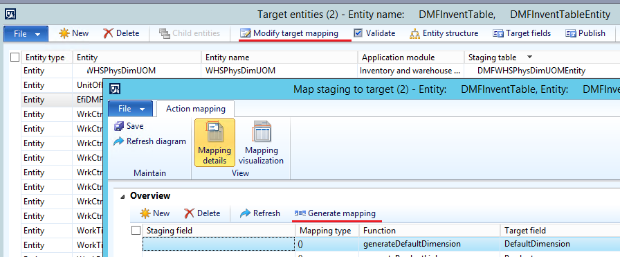 Generate mapping button in staging to target mapping form