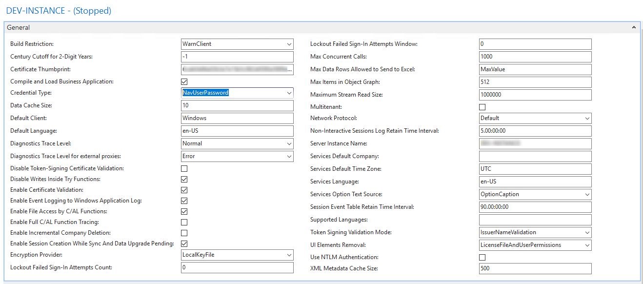 Business Central Administration_DEV Instance Settings