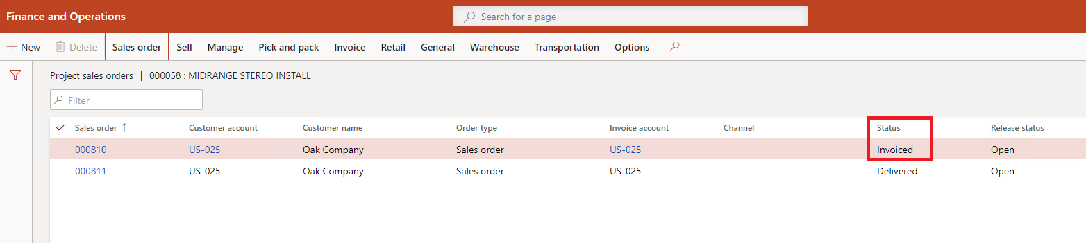Project sales order must not be previously invoiced